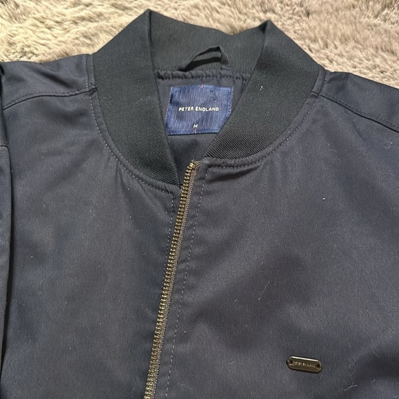 Peter England Blue Zipper pockets Blue lined Bomber size Medium - Picture 2 of 11